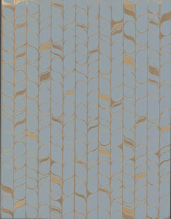 Candice Olson Perfect Petals Wallpaper featuring a repeating vertical pattern of interlocking golden vine outlines with occasional golden leaves on a solid light blue background.