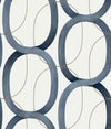 Candice Olson Interlock Wallpaper featuring a repeating pattern of interlocking blue oval rings outlined by thin, light brown lines on a white background.