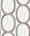 Candice Olson Interlock Wallpaper featuring an interlocking pattern of large, overlapping gray and purple elliptical rings on a light background.