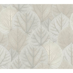 Candice Olson Leaf Concerto Wallpaper featuring a pattern of overlapping, neutral-toned skeletonized leaves with visible veins.