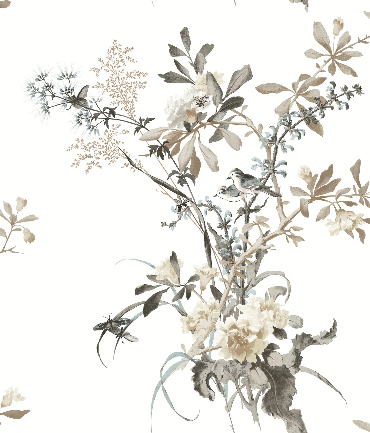 Wild Flowers Premium Peel + Stick Wallpaper Peel and Stick Wallpaper York Roll Neutral & Jade 