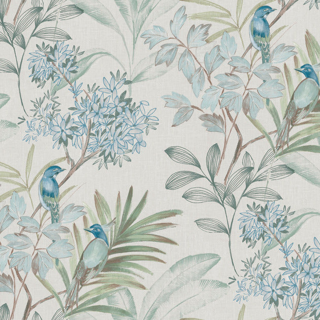 Handpainted Songbird Peel and Stick Wallpaper Peel and Stick Wallpaper York Wallcoverings Roll Turquiose 