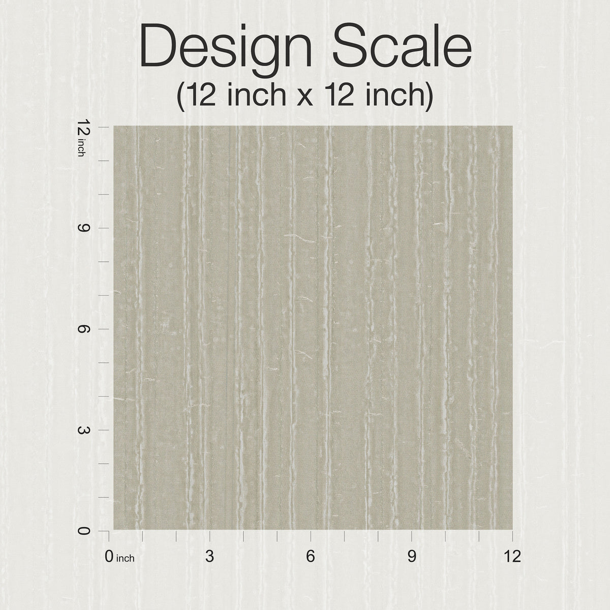 A 12-inch by 12-inch square sample of Ronald Redding Vintage Tin Wallpaper in tan, featuring a weathered, vertical-striped pattern with distressed white lines.
