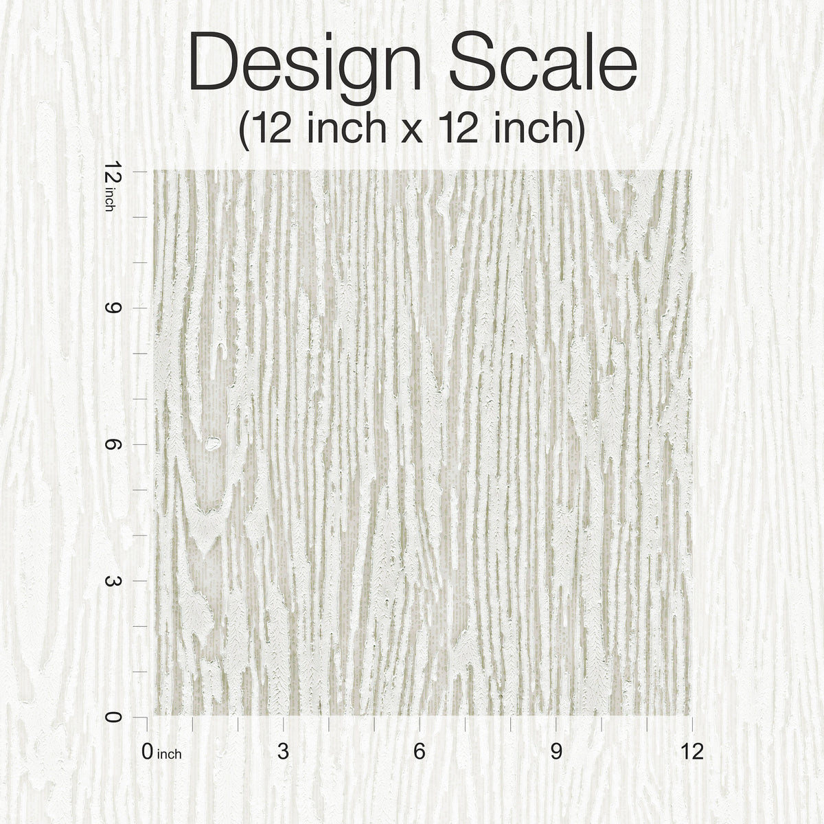 Ronald Redding Heartwood Wallpaper swatch with a light wood grain pattern, shown next to a 12-inch by 12-inch scale ruler.