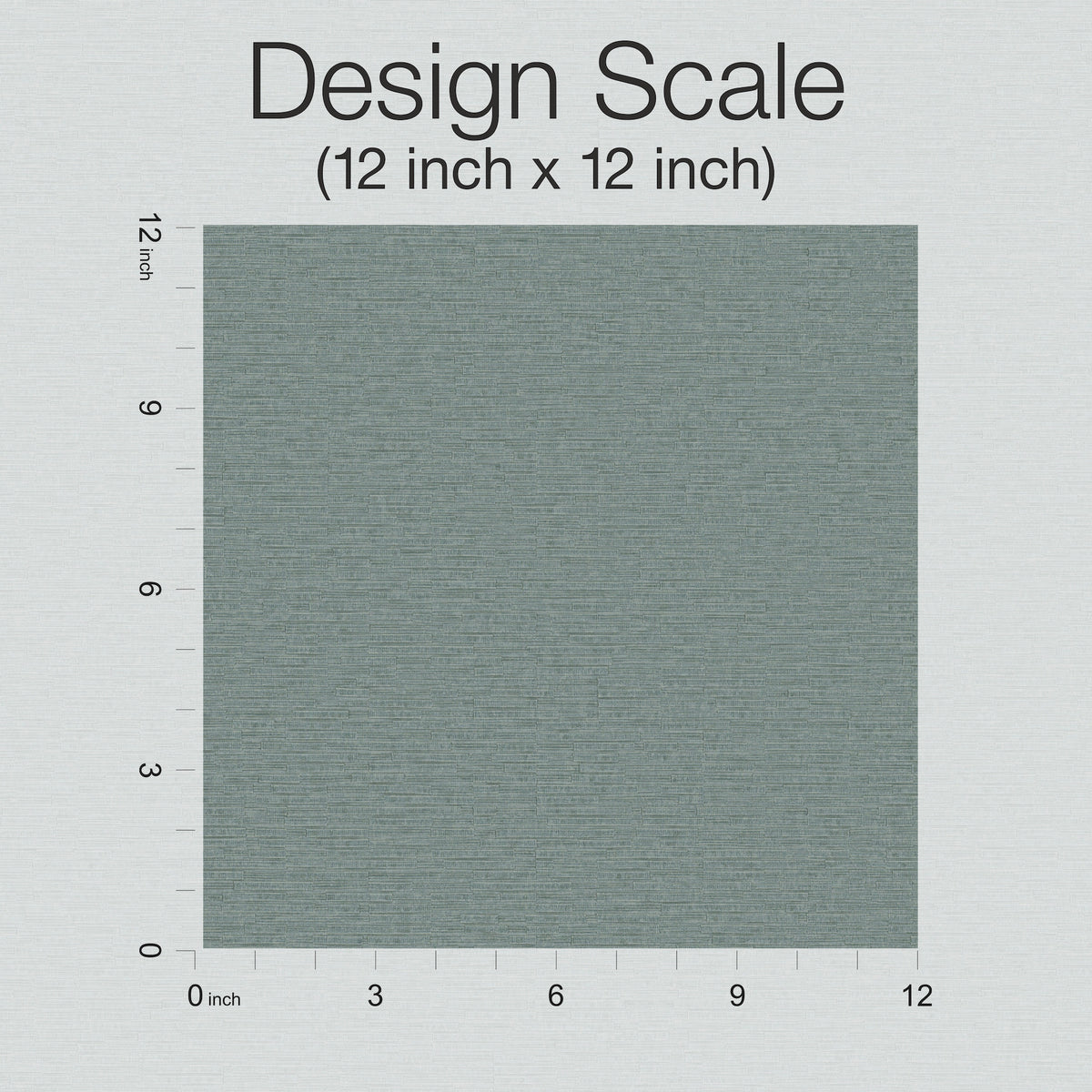 A 12-inch by 12-inch square sample of Ronald Redding Cantilever Wallpaper in blue-grey with a horizontal textured pattern, shown against a ruler guide.