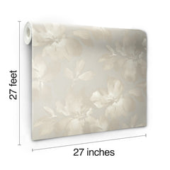 A roll of Midnight Blooms Wallpaper by York Wallcoverings featuring a large-scale, monochromatic floral pattern, measuring 27 feet long and 27 inches wide.