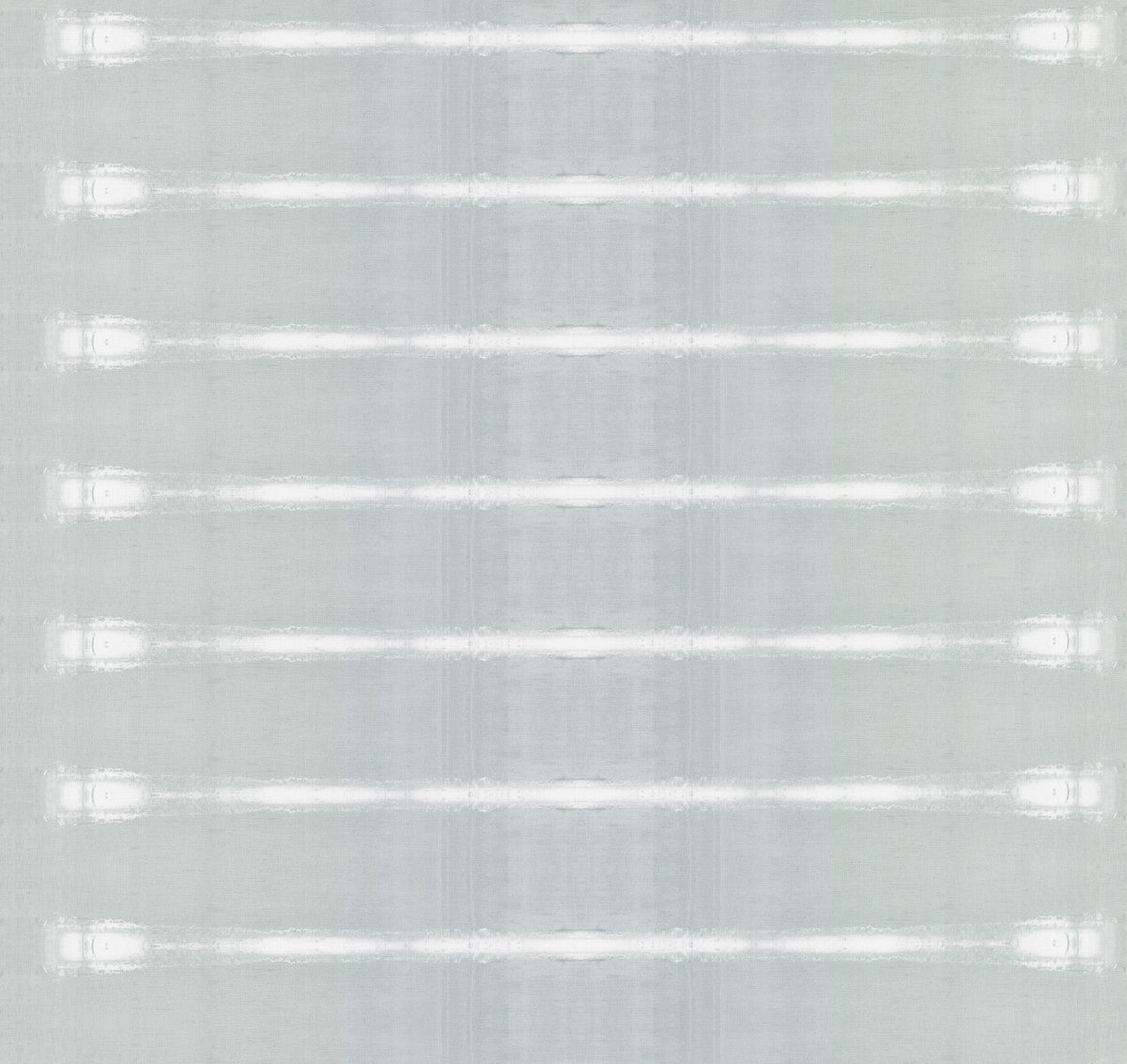 Resound Wallpaper by York Wallcoverings features a seamless, repeating pattern of horizontal white and light gray lines reminiscent of frosted glass or a metallic surface, offering a subtly reflective and textured appearance. This design imparts an industrial and modern aesthetic to any space.