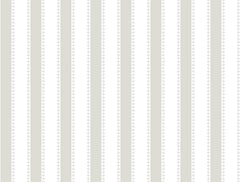 Tilford Awning Stripe Wallpaper by York Wallcoverings features a repetitive and symmetrical pattern of vertical stripes, alternating wide light gray bands with narrower white stripes. Within the white stripes, small circular motifs are evenly arranged in uniform rows.
