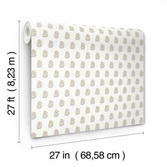 A roll of Sylvie Floral Wallpaper by York Wallcoverings, featuring a small floral pattern and measuring 27 feet (8.23 meters) in length and 27 inches (68.58 cm) in width.