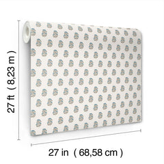 The image features the Sylvie Floral Wallpaper by York Wallcoverings, displaying a small floral pattern. The roll measures 27 feet (8.23 m) in length and 27 inches (68.58 cm) in width.