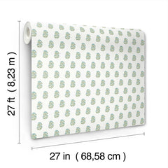 A roll of York Wallcoverings’ Sylvie Floral Wallpaper features a small floral pattern and measures 27 feet (8.23 m) in length and 27 inches (68.58 cm) in width.