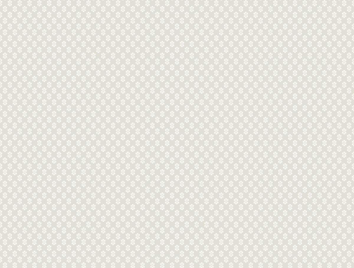 Introducing the Brioni Floral Stamp Wallpaper by York Wallcoverings—a seamless light gray design featuring softly repetitive, small white four-petal floral motifs evenly distributed across the background. This subtle pattern creates an elegant and refined texture, perfect for adding a touch of sophistication to any space.