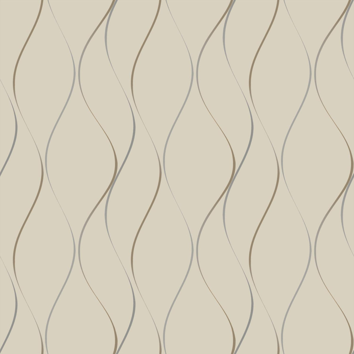 Transform your space with the Wavy Stripe Wallpaper from York Wallcoverings, featuring a beige background adorned with a repeating pattern of wavy, vertical lines in brown and gray hues for an abstract, flowing design.