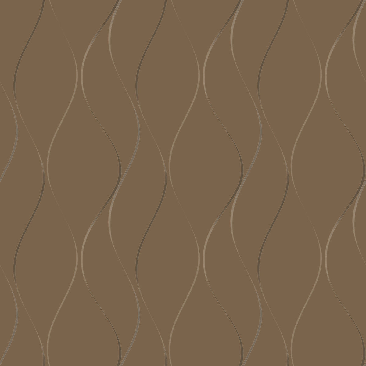 Introducing the Wavy Stripe Wallpaper by York Wallcoverings: a seamless brown backdrop featuring wavy, vertical stripes in dark and light tones. This repeating abstract pattern creates a three-dimensional effect with its flowing, organic design.