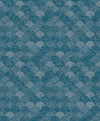 Mermaid Scales Wallpaper by York Wallcoverings features a repeating pattern of overlapping teal and blue semi-circles, resembling scales or stylized waves with a subtle textured effect.