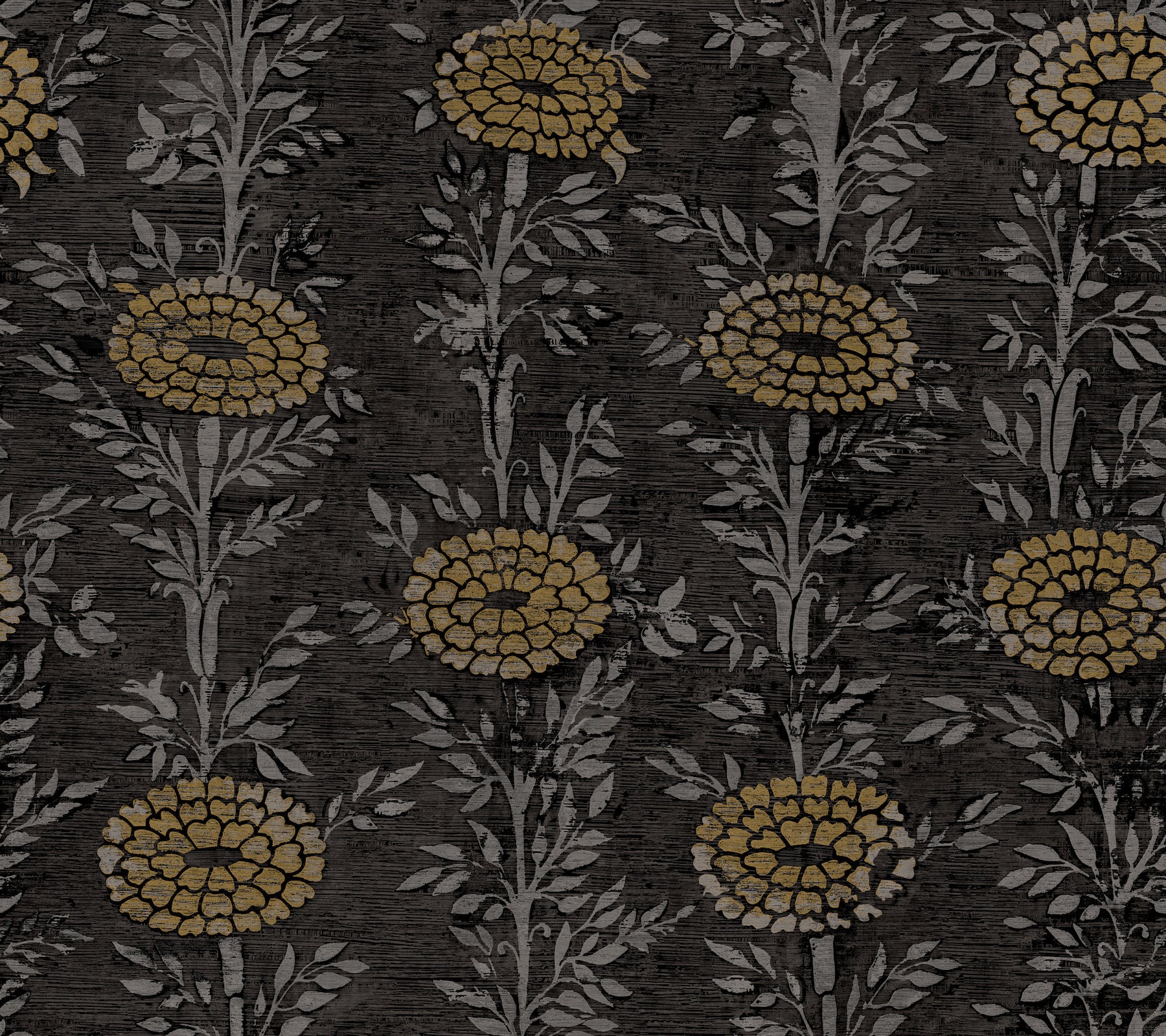 French Marigold Wallpaper Wallpaper Ronald Redding Roll Black & Gold