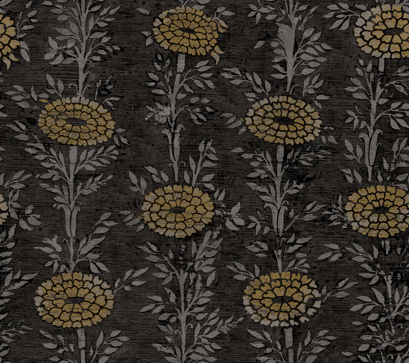 French Marigold Wallpaper Wallpaper Ronald Redding Roll Black & Gold