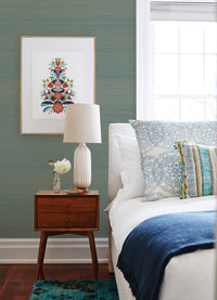 Mai Turquoise Grasscloth Wallpaper Wallpaper A-Street Prints   