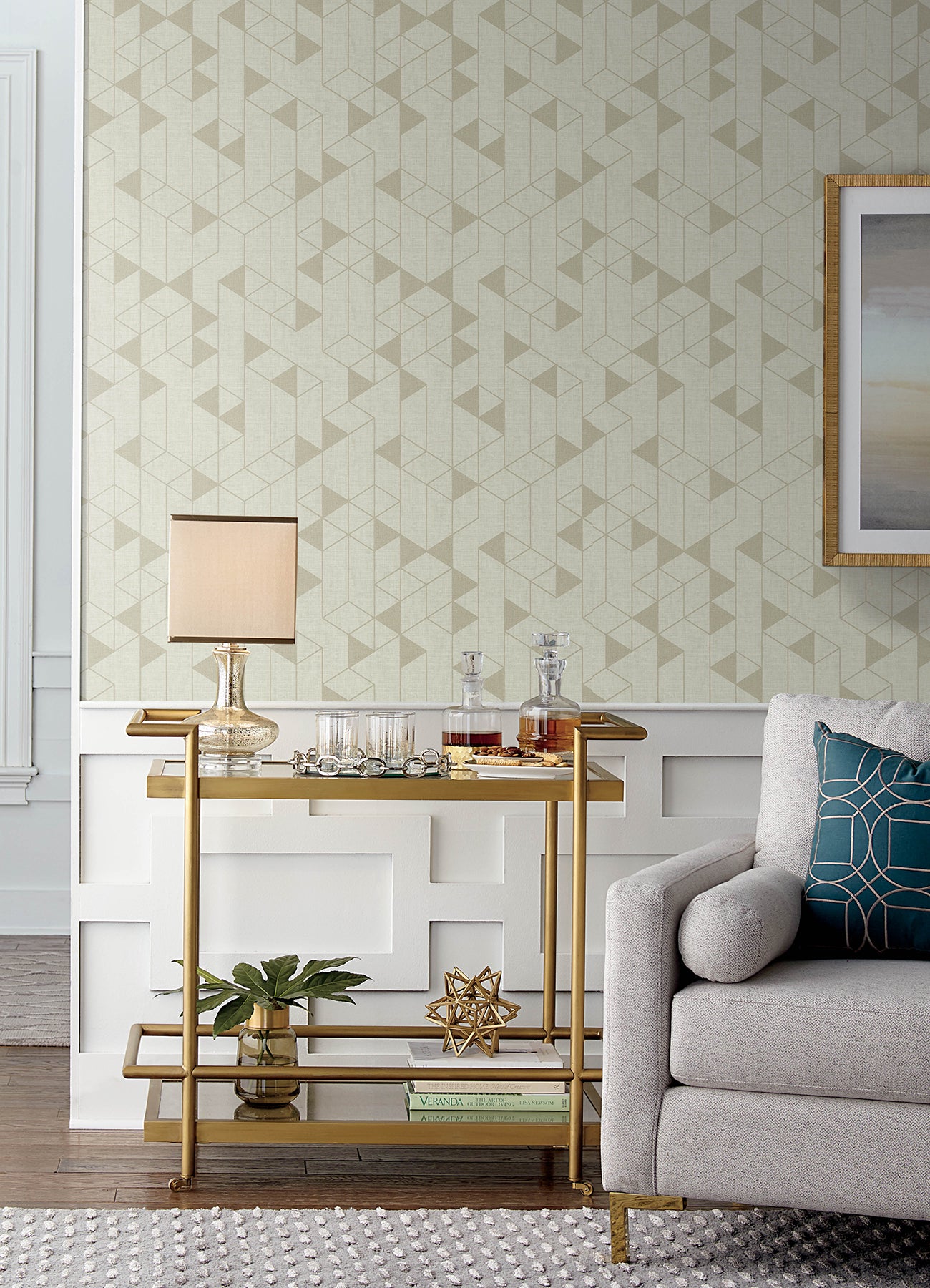 Fairbank Champagne Linen Geometric Wallpaper by Scott Living Wallpaper A-Street Prints   