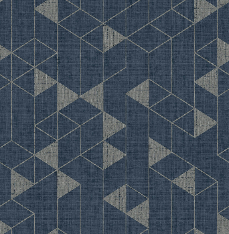 Fairbank Champagne Linen Geometric Wallpaper by Scott Living Wallpaper A-Street Prints Double Roll Navy 