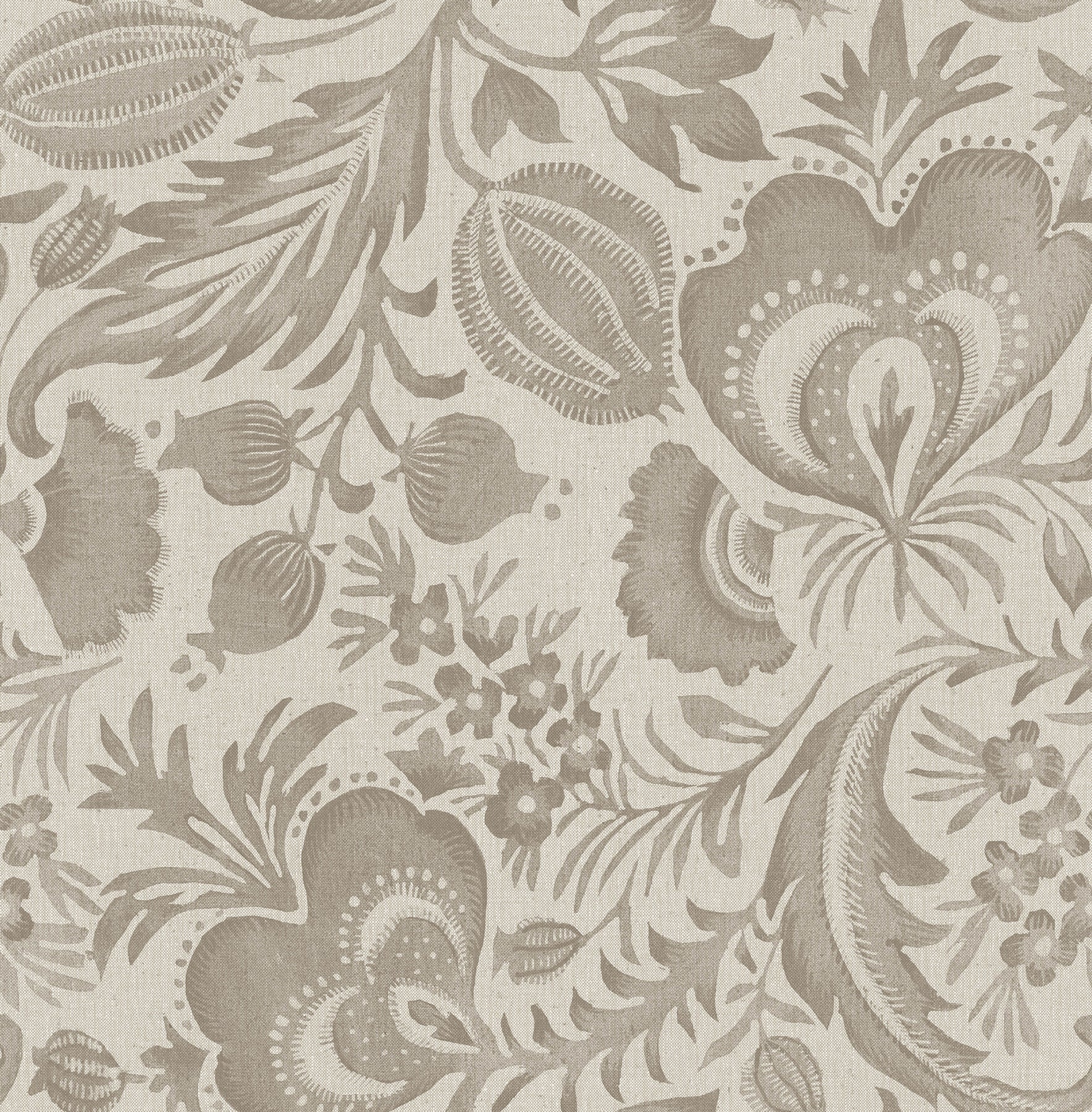 Culver Grey Jacobean Wallpaper by Scott Living Wallpaper A-Street Prints Double Roll Light Brown 