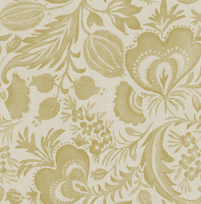 Culver Grey Jacobean Wallpaper by Scott Living Wallpaper A-Street Prints Double Roll Mustard 