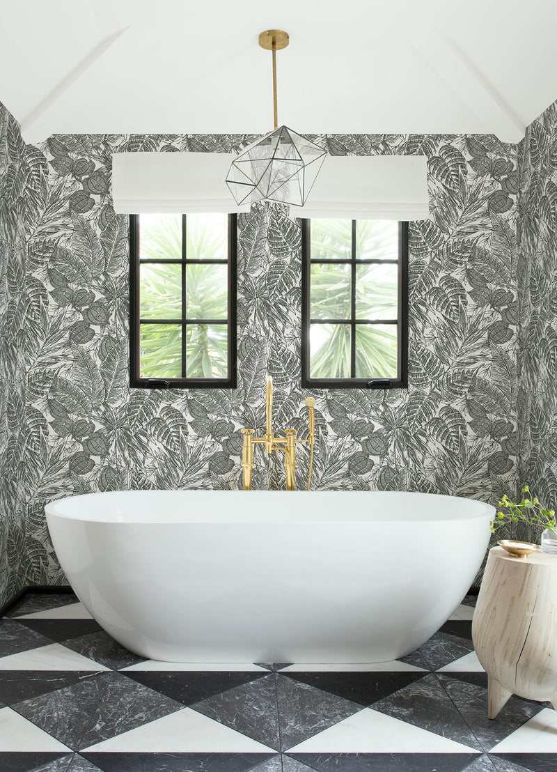 Brentwood Black Palm Leaves Wallpaper by Scott Living Wallpaper A-Street Prints   