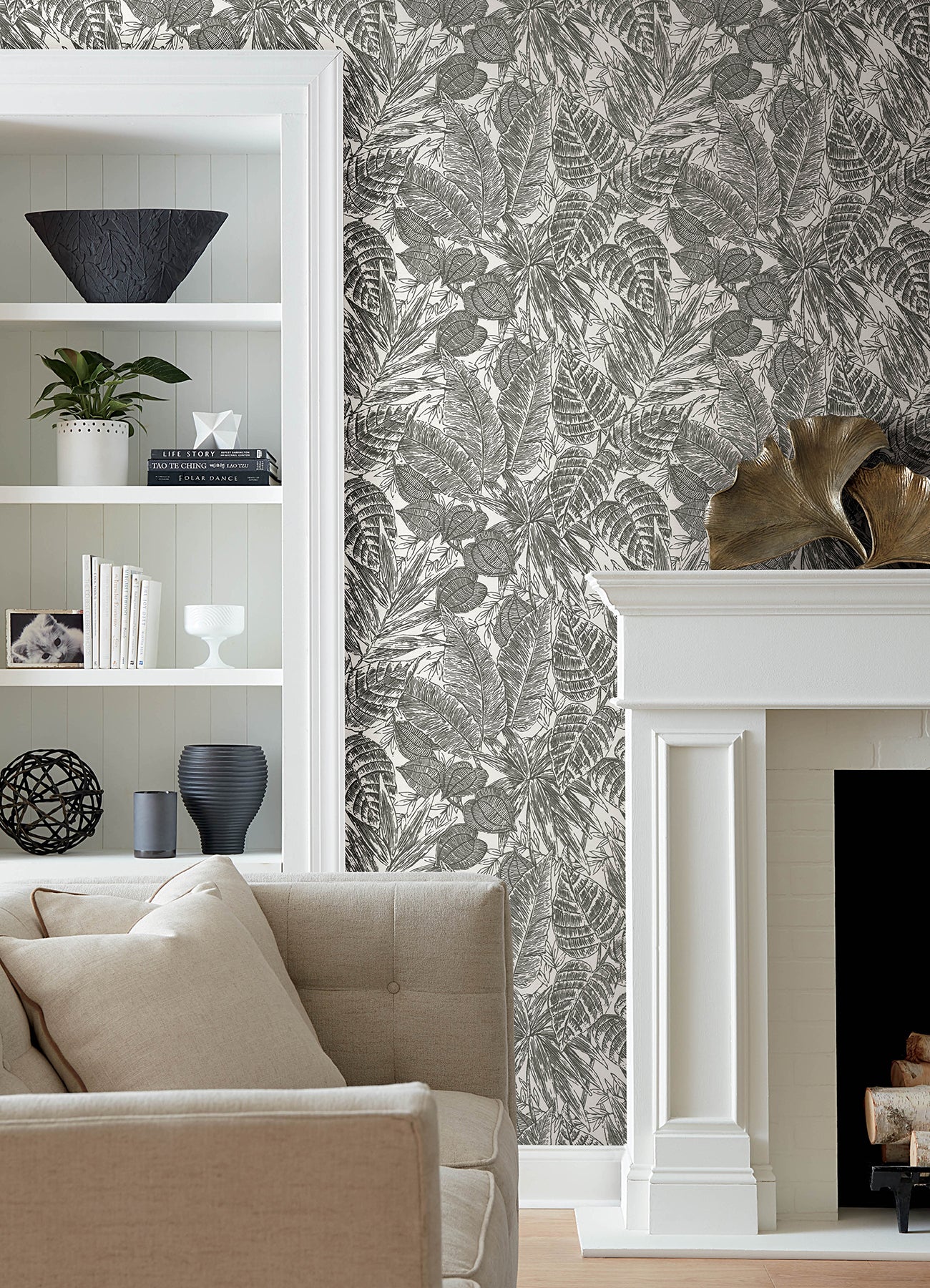 Brentwood Black Palm Leaves Wallpaper by Scott Living Wallpaper A-Street Prints   