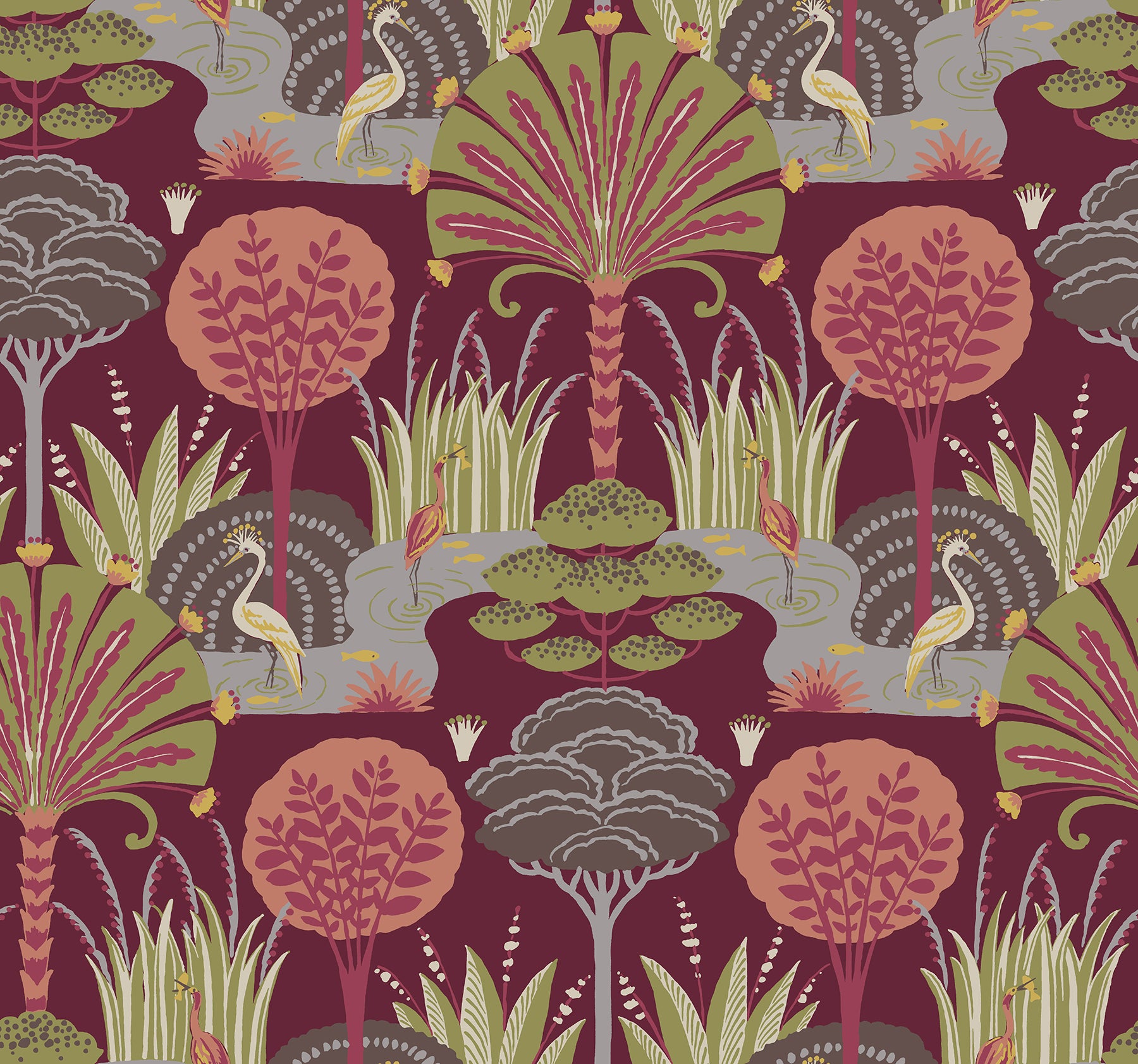 Mandeville Multicolor Tropical Paradise Wallpaper by Scott Living Wallpaper A-Street Prints Double Roll Rasberry 