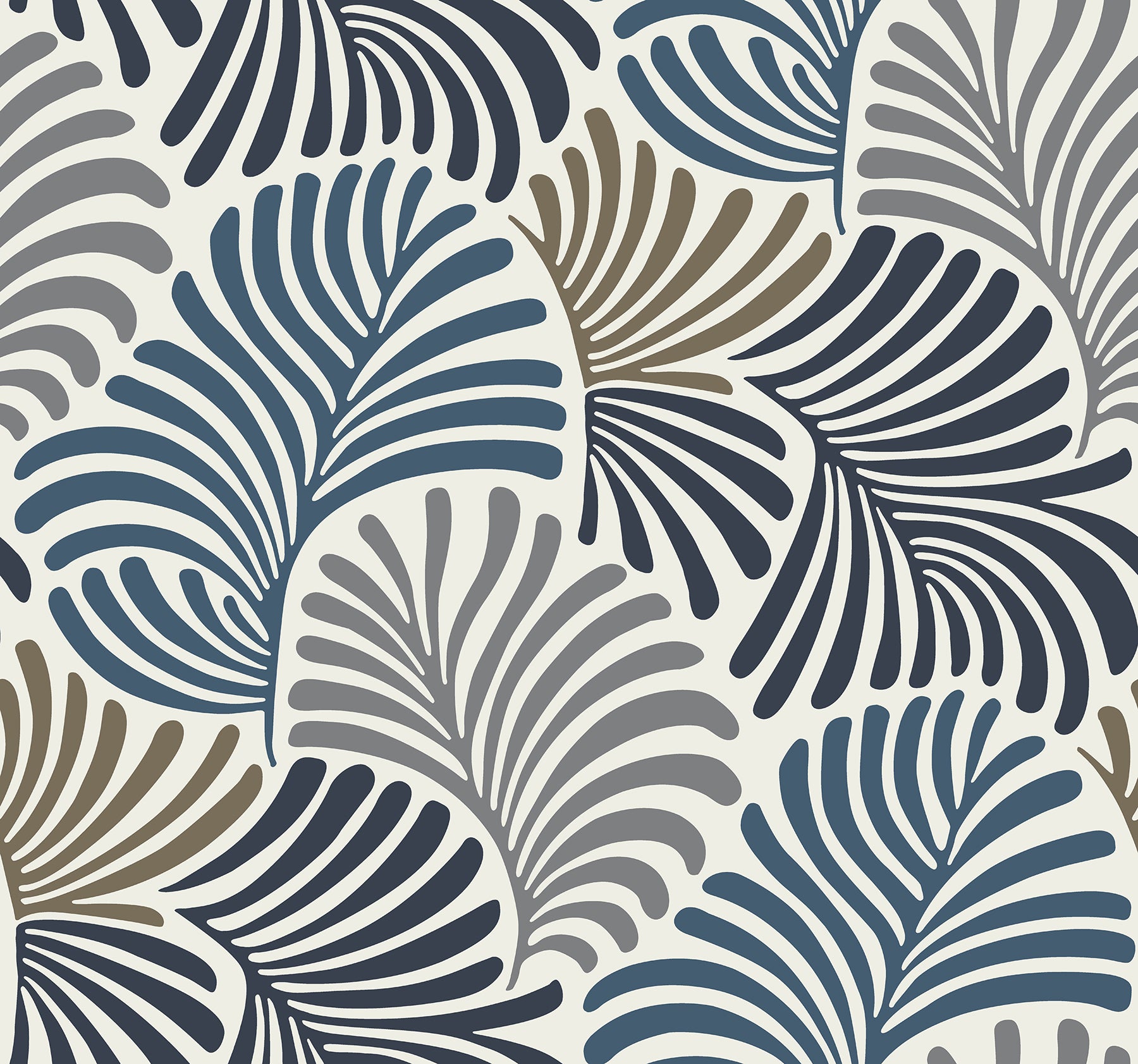 Trousdale Dark Blue Fanning Flora Wallpaper by Scott Living Wallpaper A-Street Prints Double Roll Dark Blue 