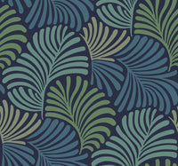 Trousdale Dark Blue Fanning Flora Wallpaper by Scott Living Wallpaper A-Street Prints Double Roll Navy 