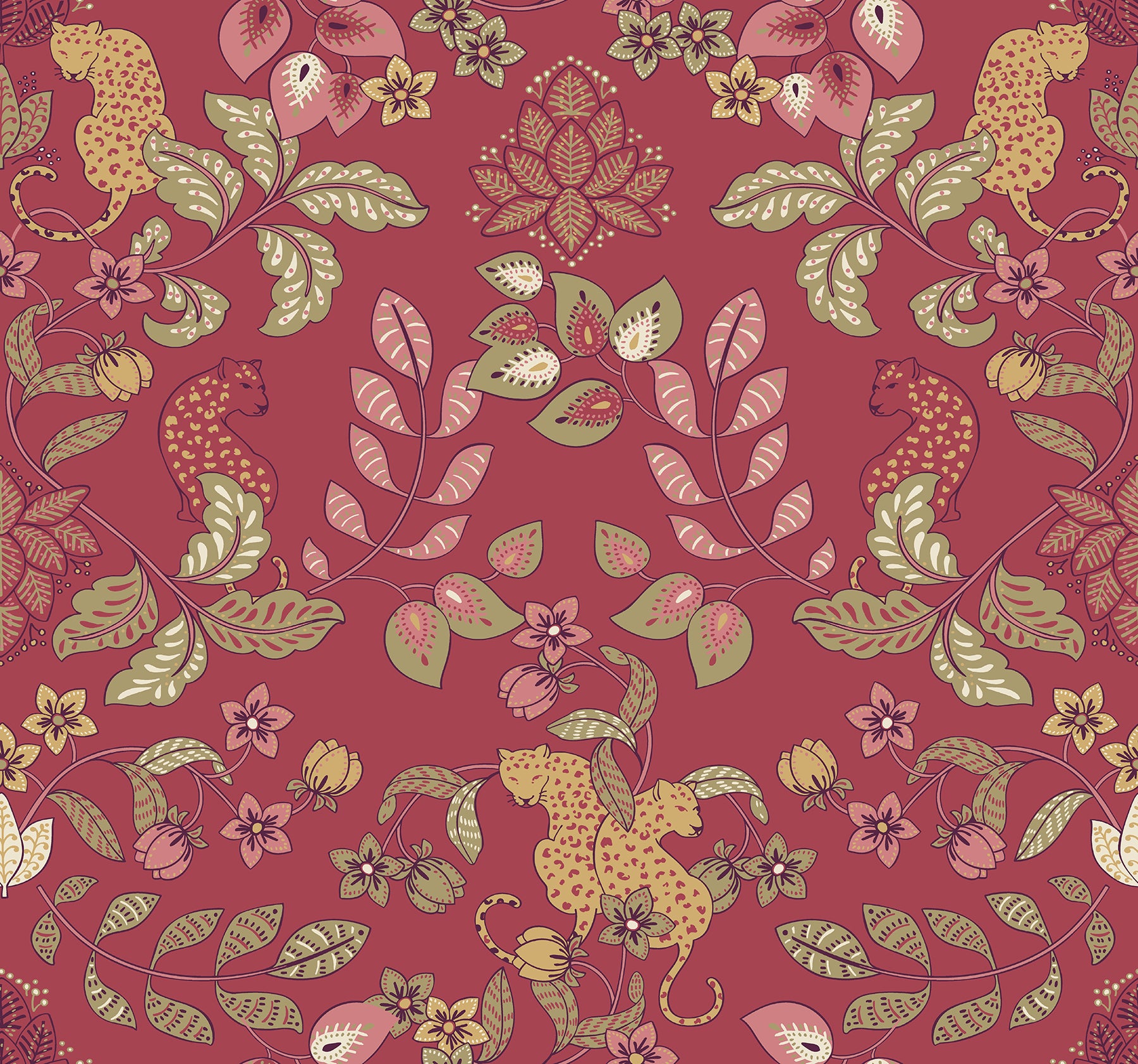 Getty Rasberry Jungle Damask Wallpaper by Scott Living Wallpaper A-Street Prints Double Roll Rasberry 