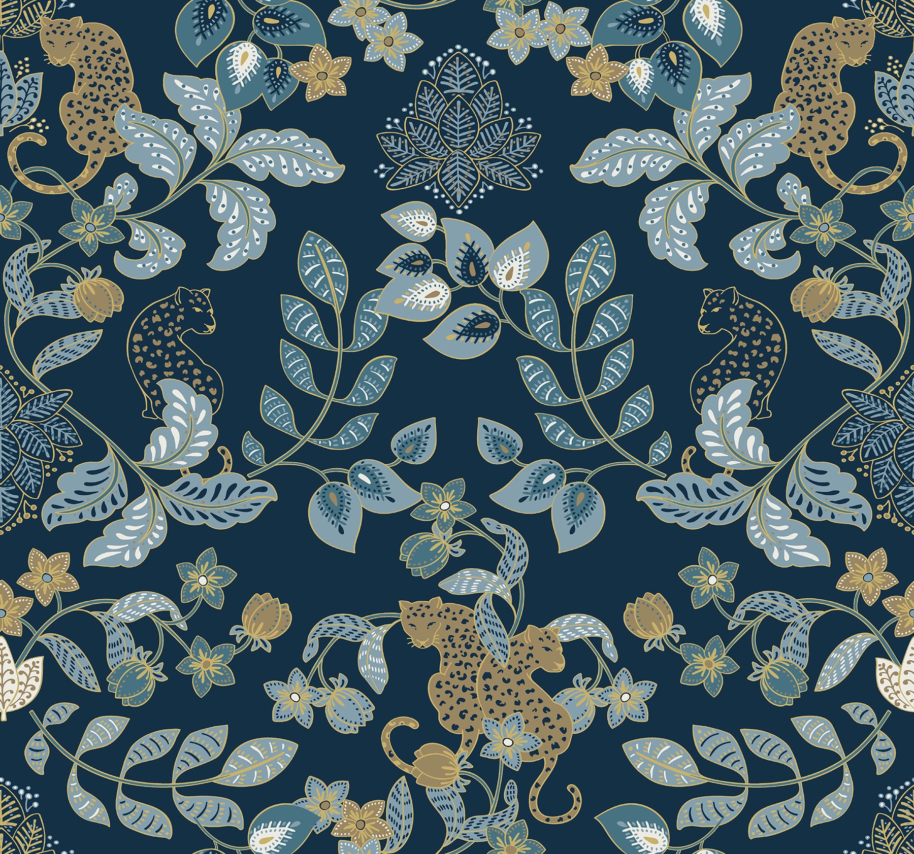 Getty Rasberry Jungle Damask Wallpaper by Scott Living Wallpaper A-Street Prints Double Roll Navy 