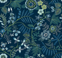 Marilyn Dark Blue Floral Trail Wallpaper by Scott Living Wallpaper A-Street Prints Double Roll Dark Blue 