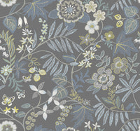 Marilyn Dark Blue Floral Trail Wallpaper by Scott Living Wallpaper A-Street Prints Double Roll Light Grey 