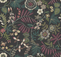 Marilyn Dark Blue Floral Trail Wallpaper by Scott Living Wallpaper A-Street Prints Double Roll Black 