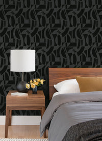 Carter Black Geometric Flock Wallpaper by Scott Living Wallpaper A-Street Prints   