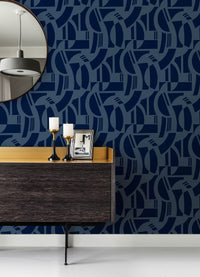 Carter Black Geometric Flock Wallpaper by Scott Living Wallpaper A-Street Prints   