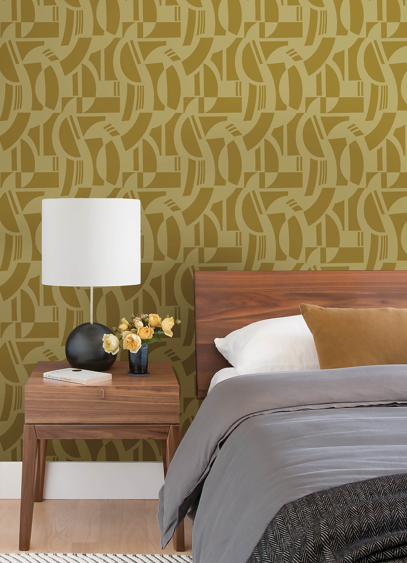 Carter Black Geometric Flock Wallpaper by Scott Living Wallpaper A-Street Prints   