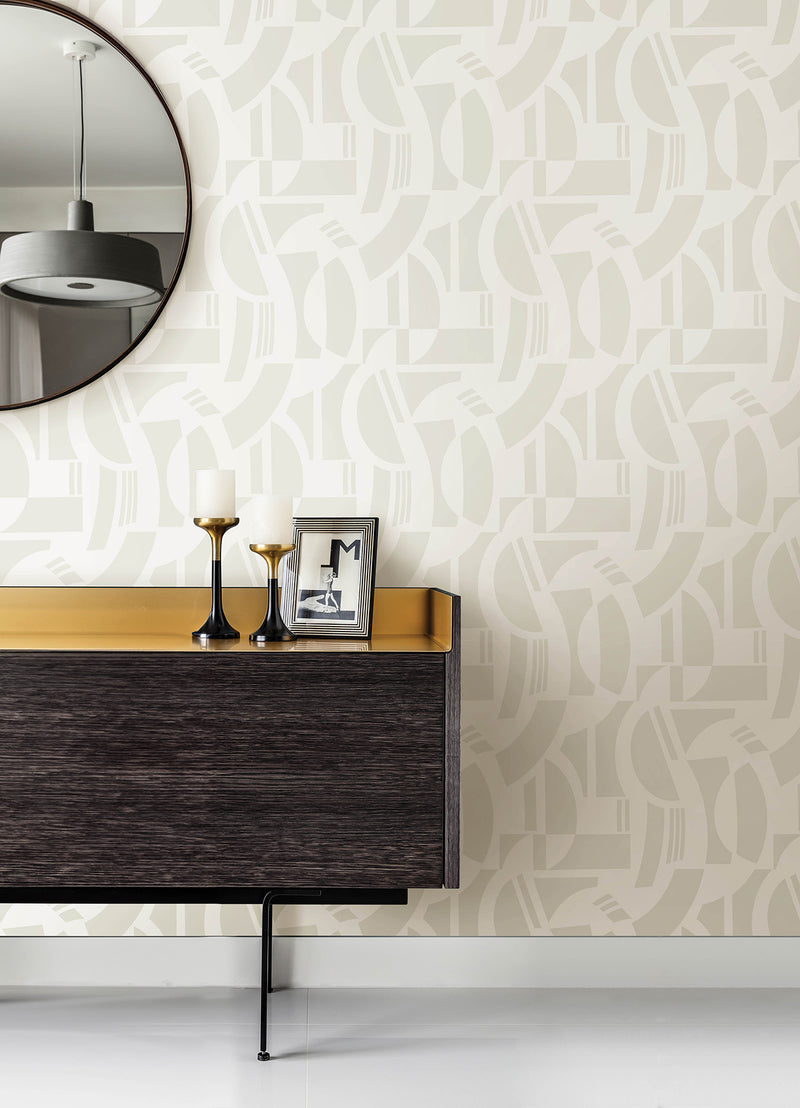 Carter Black Geometric Flock Wallpaper by Scott Living Wallpaper A-Street Prints   