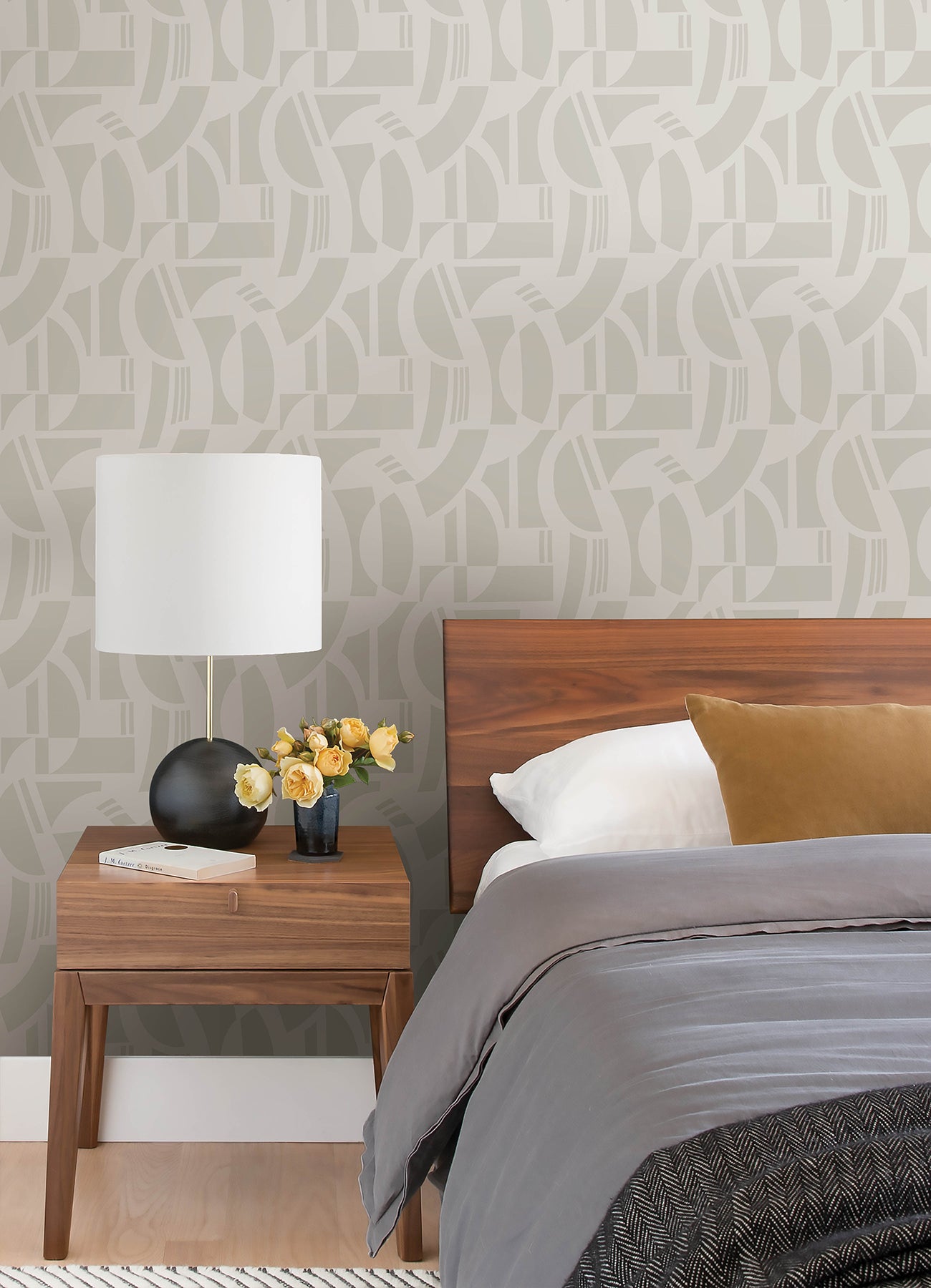 Carter Black Geometric Flock Wallpaper by Scott Living Wallpaper A-Street Prints   