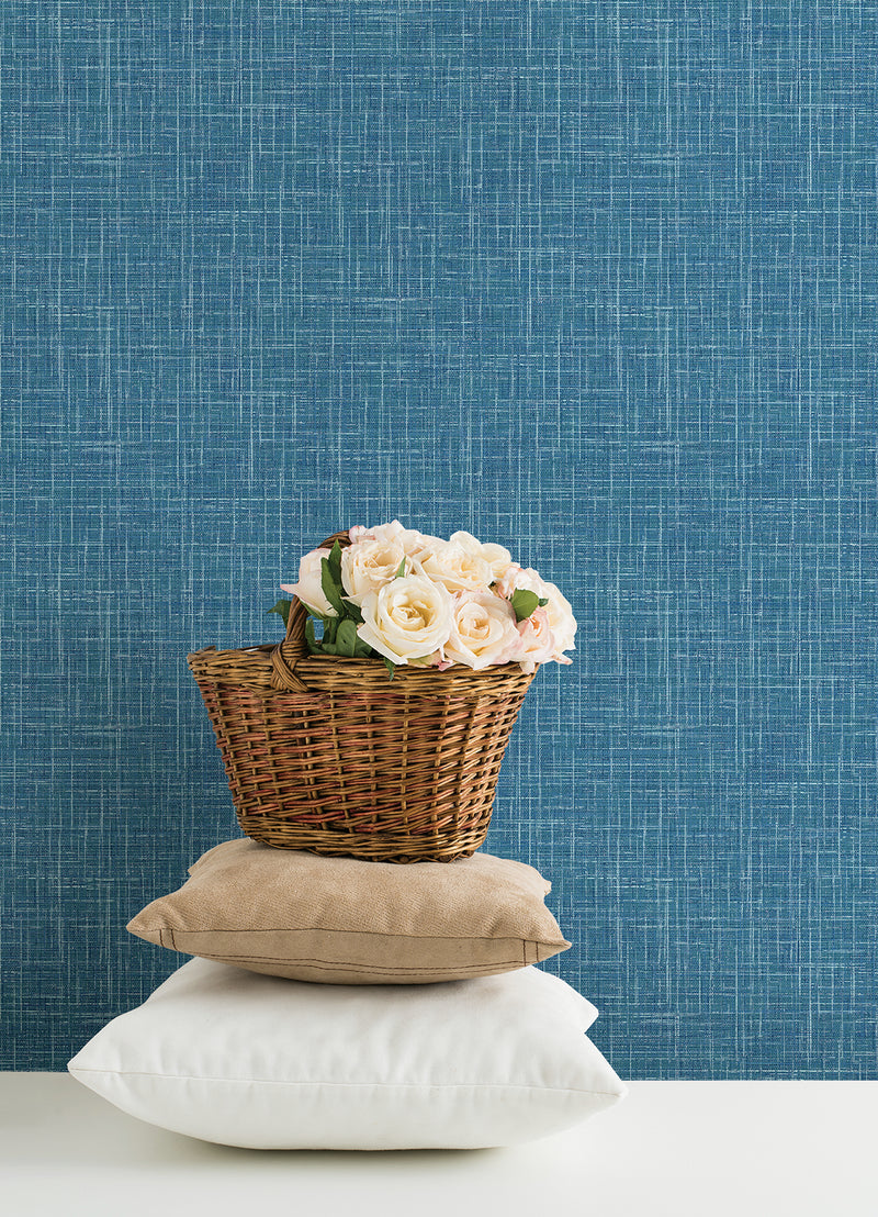 Emerson Blue Linen Wallpaper Wallpaper A-Street Prints   