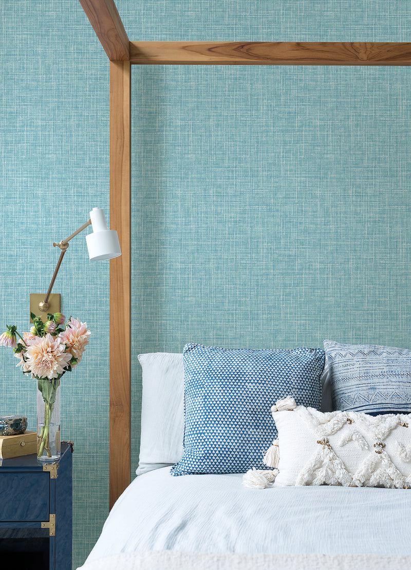 Emerson Blue Linen Wallpaper Wallpaper A-Street Prints   