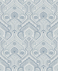 Fernback Blue Ornate Botanical Wallpaper Wallpaper A-Street Prints Double Roll Blue 