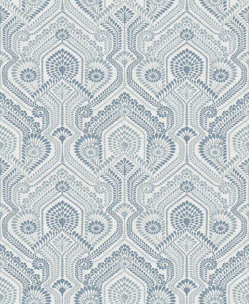 Fernback Blue Ornate Botanical Wallpaper Wallpaper A-Street Prints Double Roll Blue 