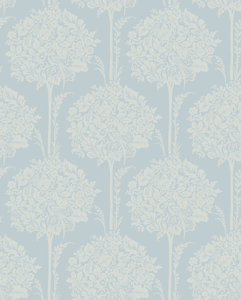 Zaria Light Blue Topiary Wallpaper Wallpaper A-Street Prints Double Roll Light Blue 