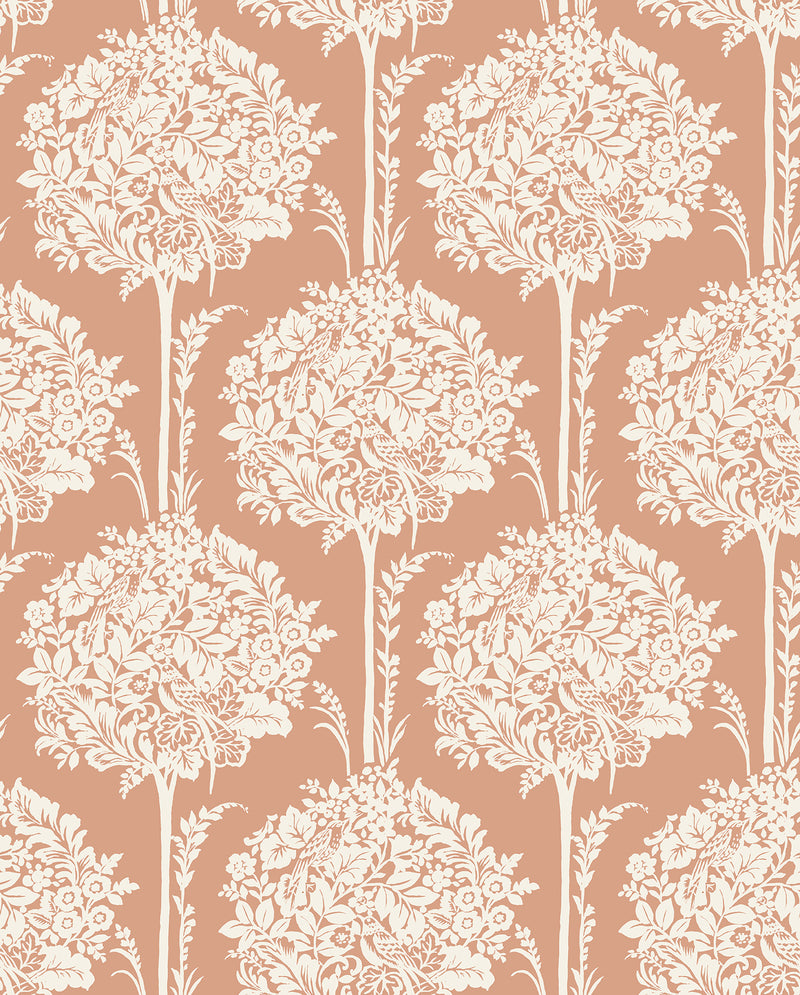 Zaria Light Blue Topiary Wallpaper Wallpaper A-Street Prints Double Roll Apricot 