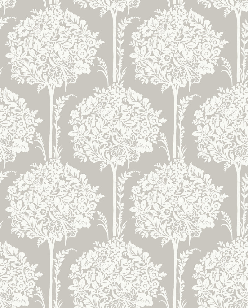 Zaria Light Blue Topiary Wallpaper Wallpaper A-Street Prints Double Roll Grey 