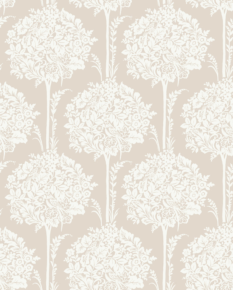 Zaria Light Blue Topiary Wallpaper Wallpaper A-Street Prints Double Roll Taupe 