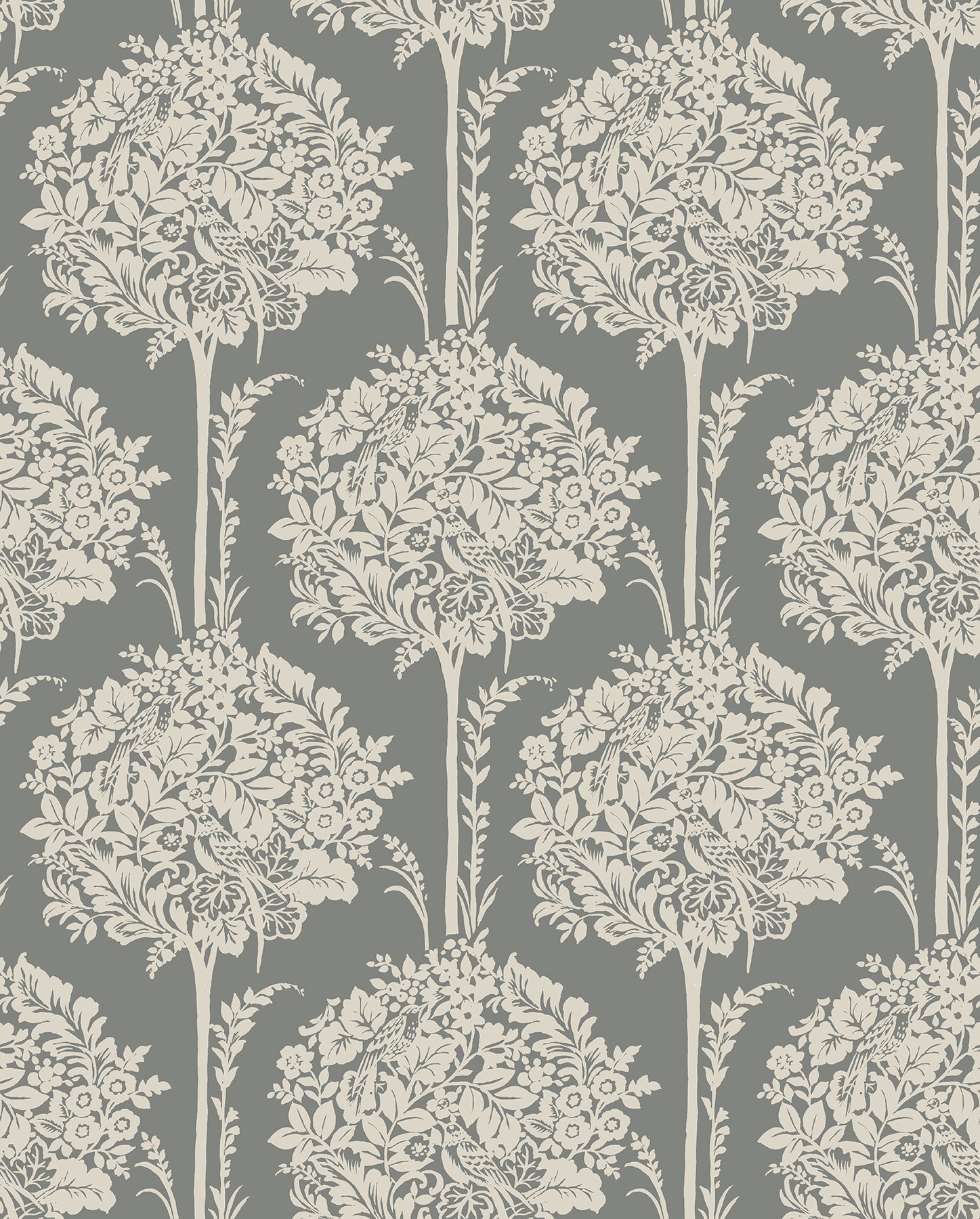 Zaria Light Blue Topiary Wallpaper Wallpaper A-Street Prints Double Roll Slate 